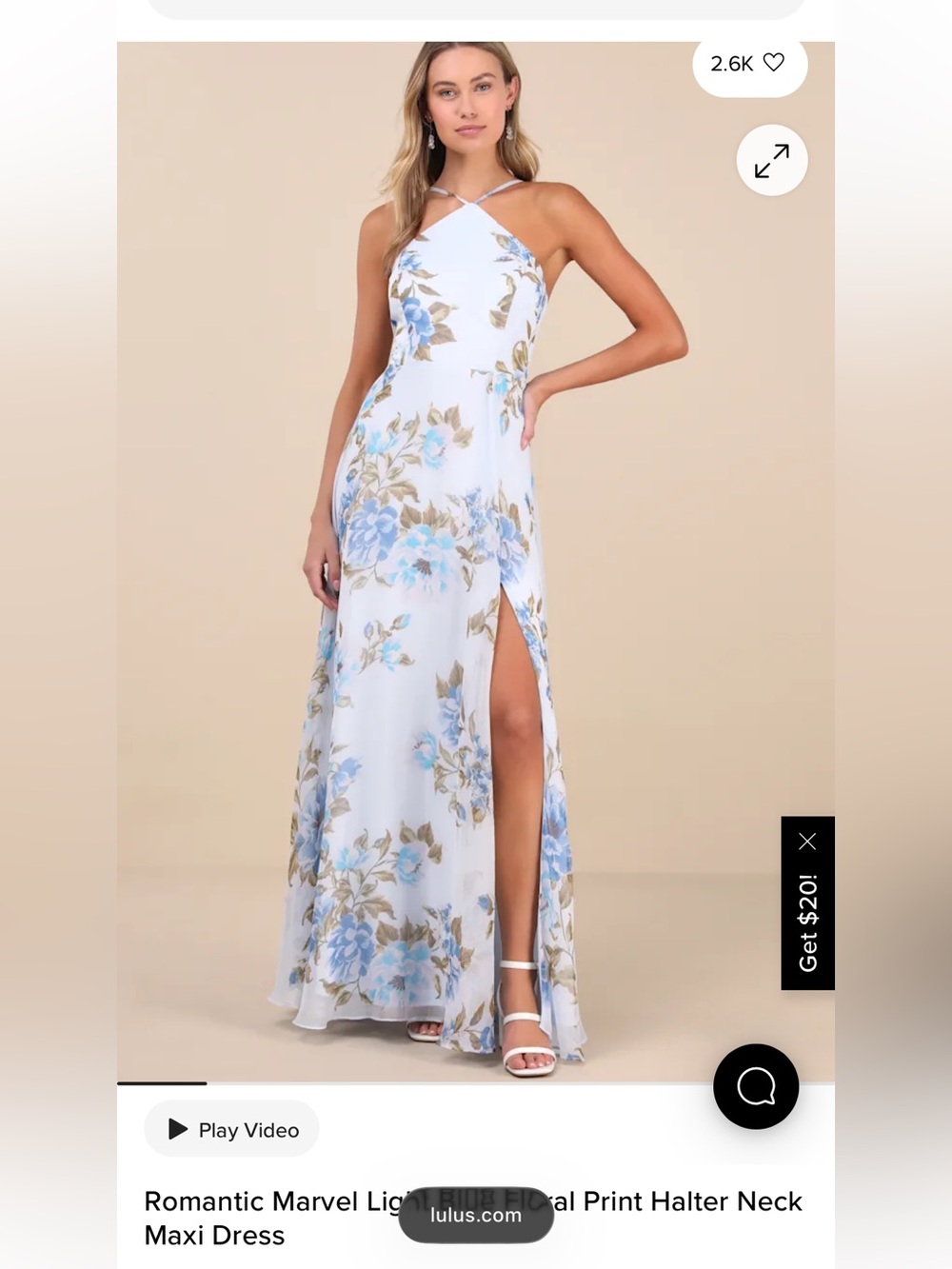 Lulu's Halter Maxi Dress with light blue Floral Print